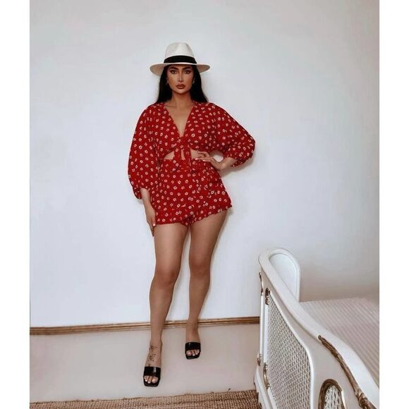 Linen Blend Red Set Zara Skort and Top new - Picture 2 of 15